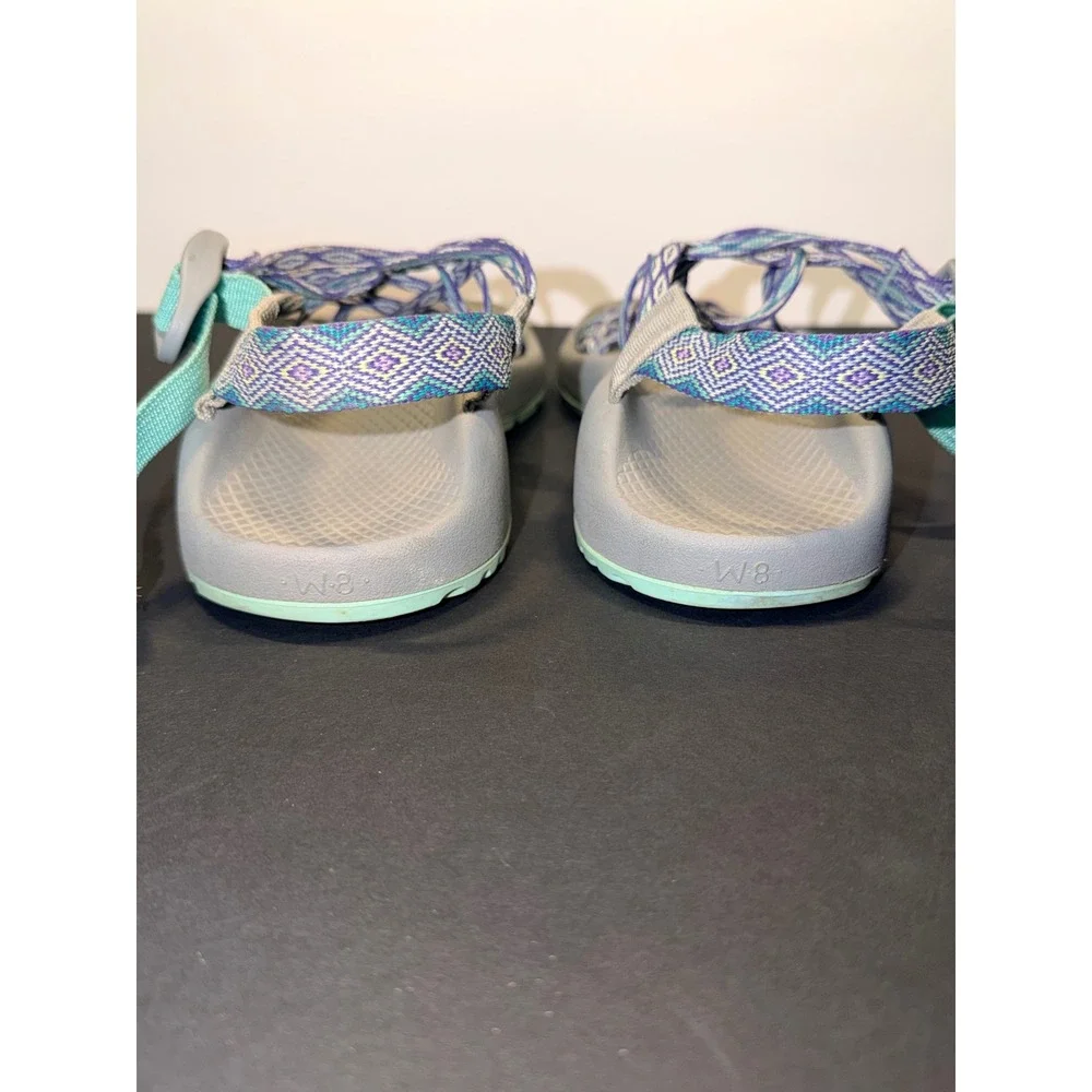 Chaco ZX/3 Sz 8 Strappy Sandals Grey‎ Purple Blue Toe Loop Water Walking Shoes